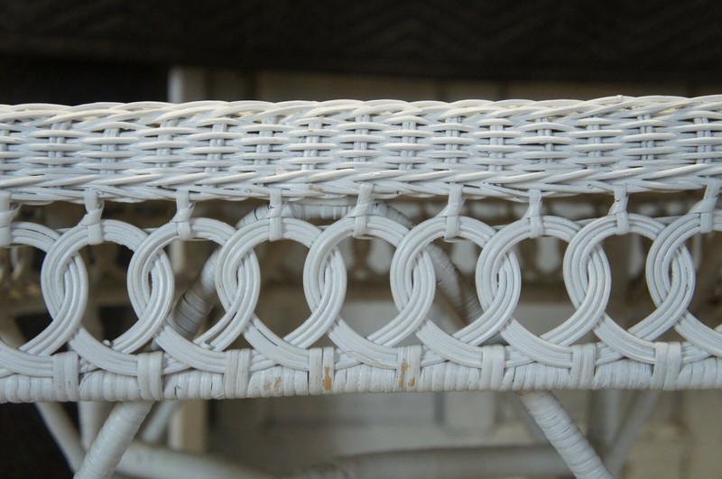 2 Vintage White Wicker Bamboo Rattan Square Side Accent Tables Boho Chic 22" gallery