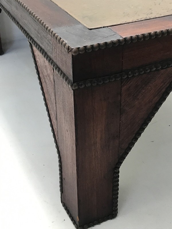 Early 20th Century English Arts & Crafts Copper Nailhead Wood Table gallery