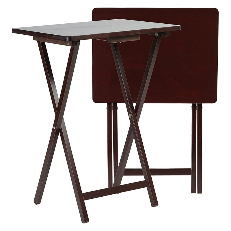 PJ Wood Portable Folding TV Snack Tray Table Desk Stand, Espresso (4 Piece Set) gallery