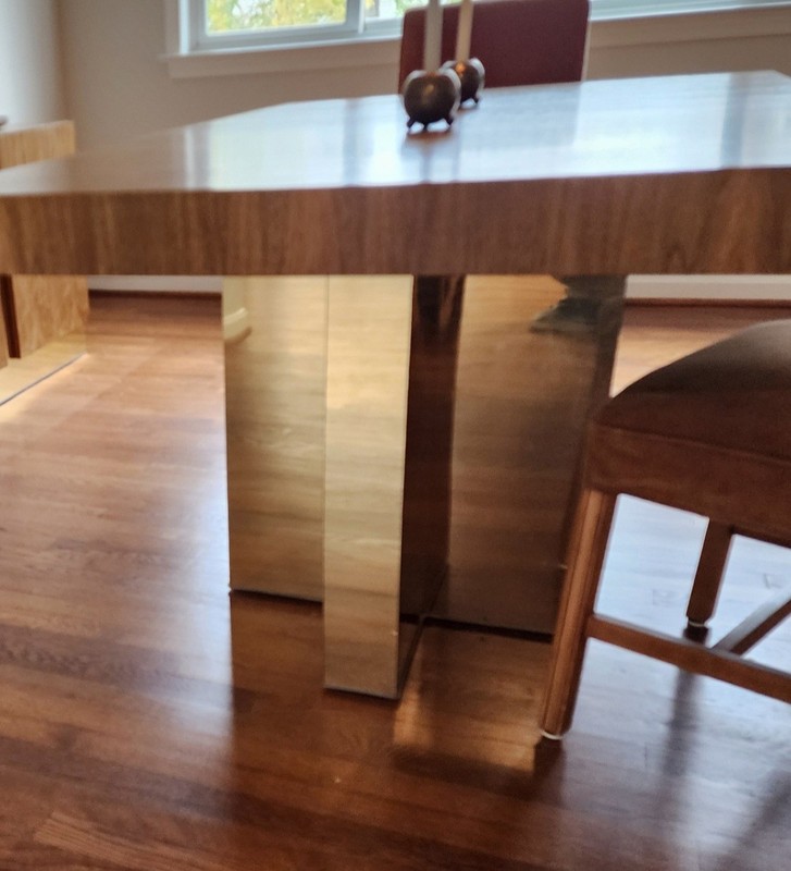 Vintage Mid-century Milo Baughman Walnut and brass dining table gallery