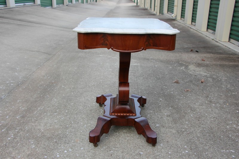 Fancy Classical Empire Flame Mahogany Marble Top Center Table with Wishbone Base gallery