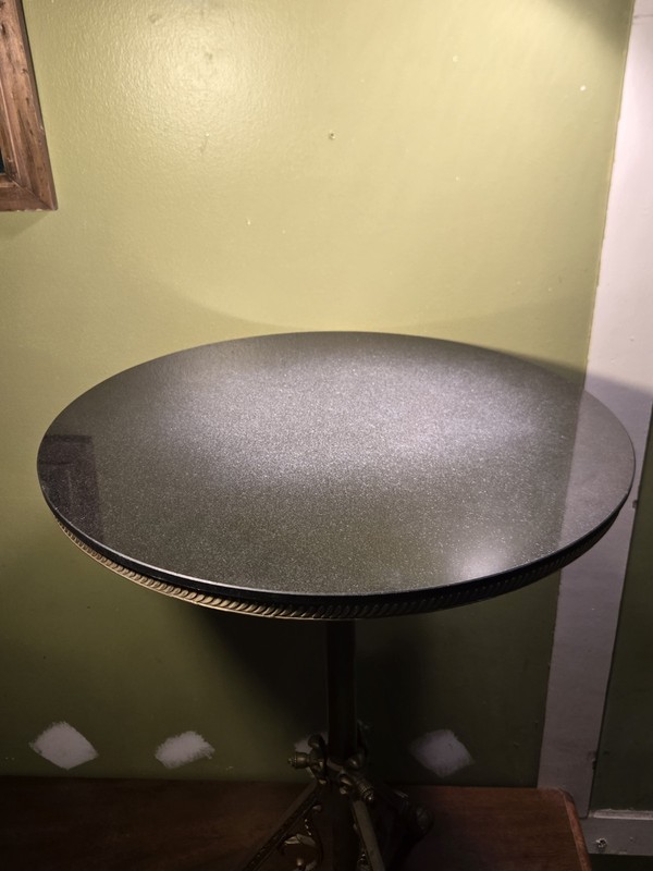 18" Wide Round Mid-Century Brass & Granite Adjustable 27" - 38" Martini Table gallery