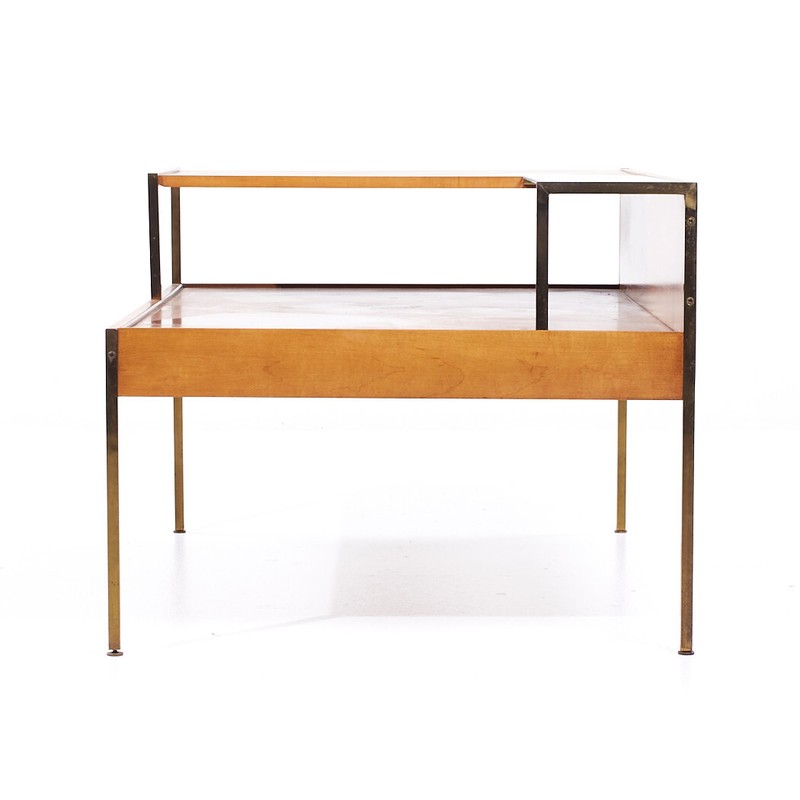 Milo Baughman for Murray Furniture Mid Century Maple and Brass Corner Side Table gallery