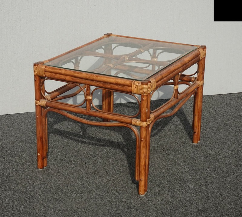 Vintage Mid Century Modern Bamboo Rattan End Table Tiki Palm Beach Style gallery