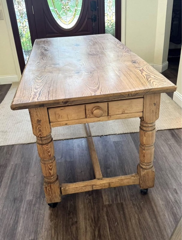 Antique English Pine Wood Farmhouse Dining Table. gallery