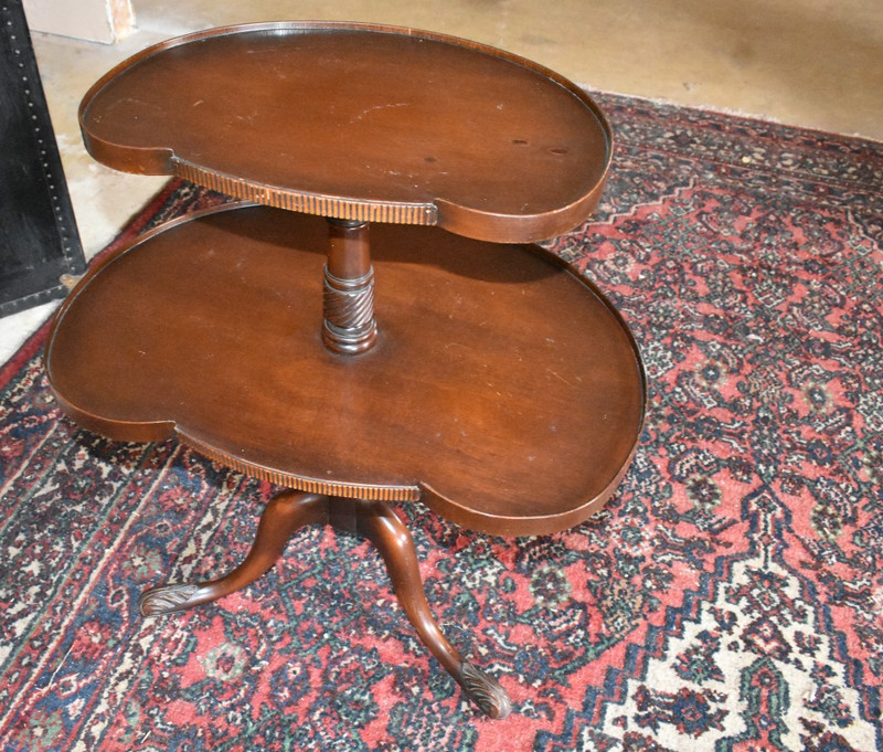 Antique Federal 2 Tier Mahogany Dumbwaiter Side Accent Dessert Table Lamp Stand gallery