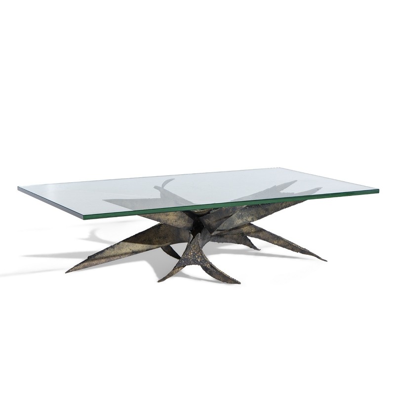 Silas Seandel Brutalist Mid Century Torch Cut Steel Coffee Table