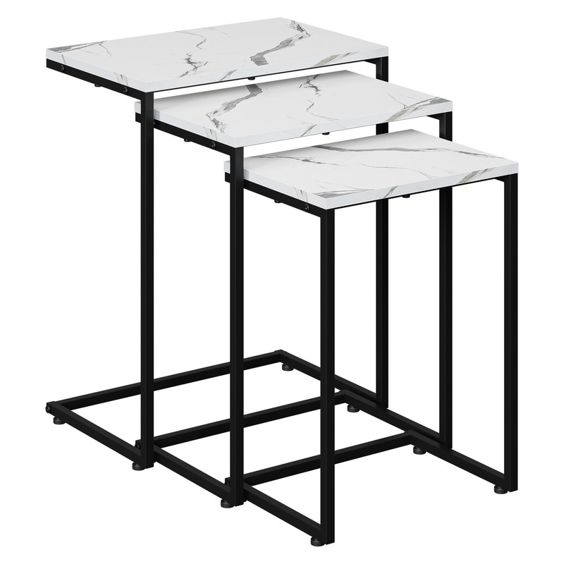 Nesting Side Tables Set of 3 C Shaped End Tables Stackable Coffee Table White