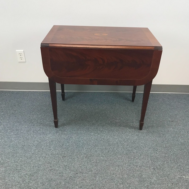 vintage Hekman Mahogany Drop Leaf Inlay Pembroke Side End Table Drawer 27" tall gallery