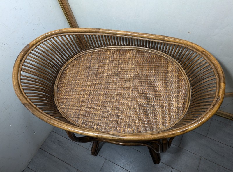 Vintage Asian Hollywood Regency Bamboo Wicker Rattan 2-Tier Bar Tea Tray Table gallery