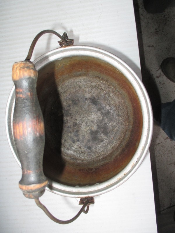 Medium Size Antique Aluminum Ware Wood Bail Handle Pot. gallery