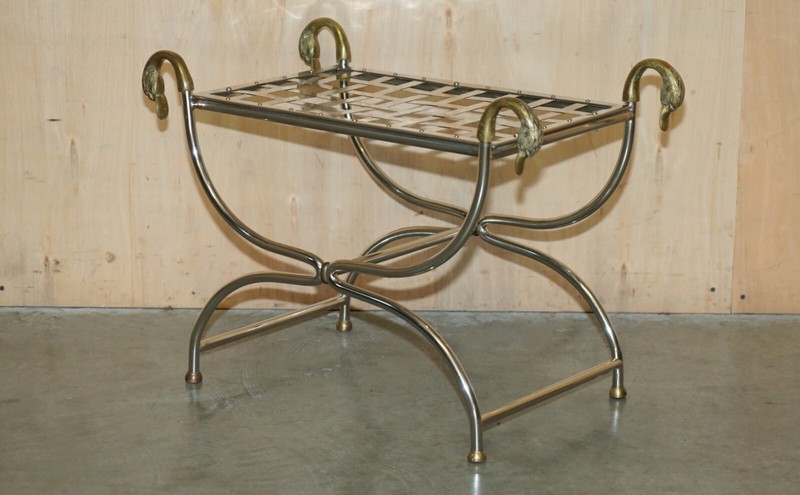 CIRCA 1940'S MAISON JANSEN DUCK / SWAN HEAD SIDE TABLE POLISHED CHROME & BRASS gallery