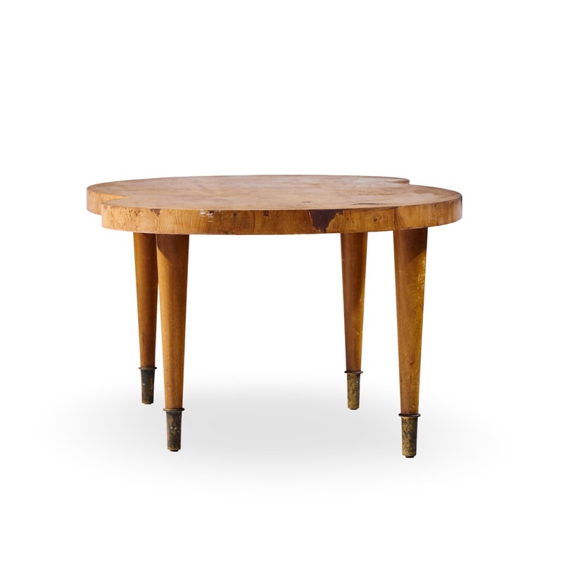 Tommi Parzinger Mid Century Free Form Mahogany and Brass Curved Coffee Table gallery