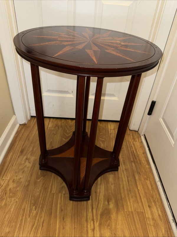 BOMBAY COMPANY CIRCULAR SIDE TABLES WITH INLAID STARBURST DESIGN VINTAGE gallery