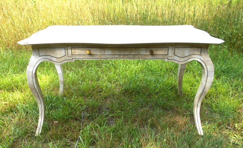 VINTAGE MID CENTURY TESSELATED MARBLE ONE DRAWER CONSOLE TABLE gallery