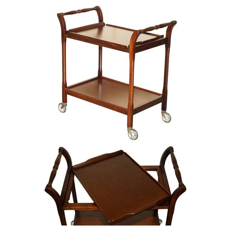 VINTAGE MID CENTURY MODERN CIR 1970’S MAHOGANY TROLLEY TABLE WITH REMOVABLE TRAY