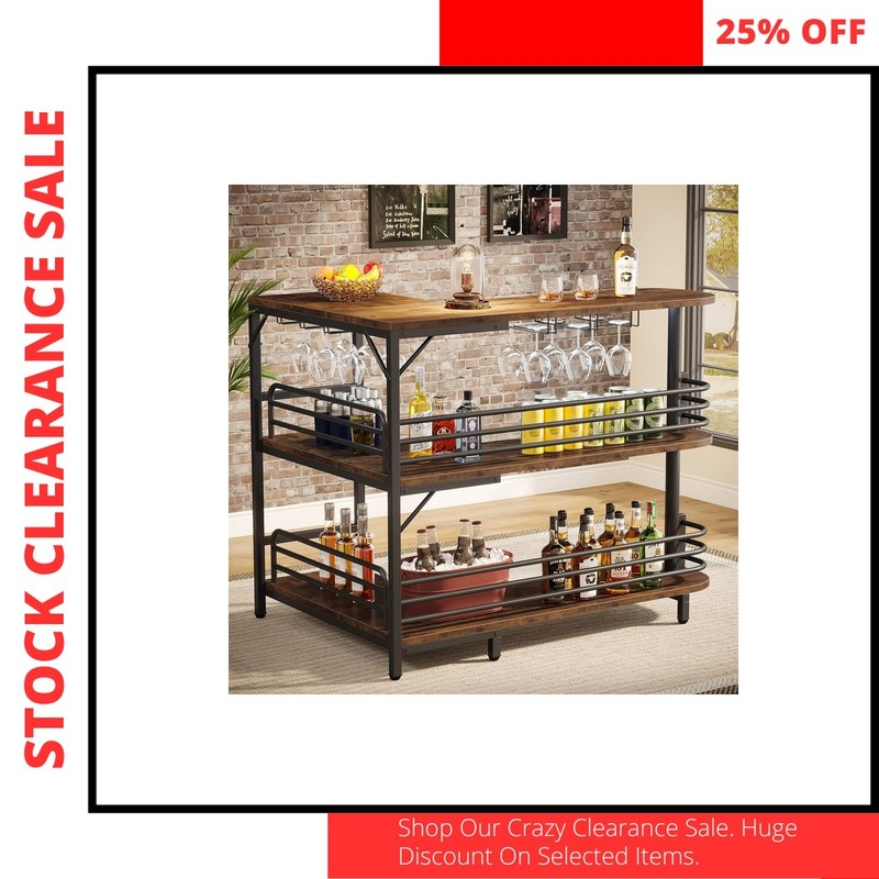 L Shaped Home Bar Unit Liquor Table with Wine Glass Storage