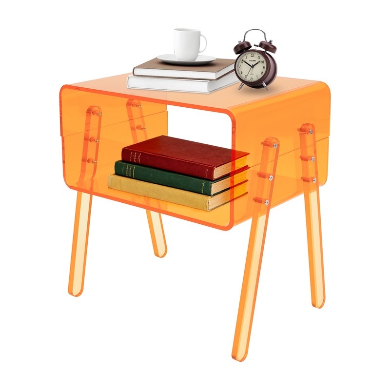 Acrylic Side Table, Orange 2-Tier End Table with Open Storage for Small Spaces gallery