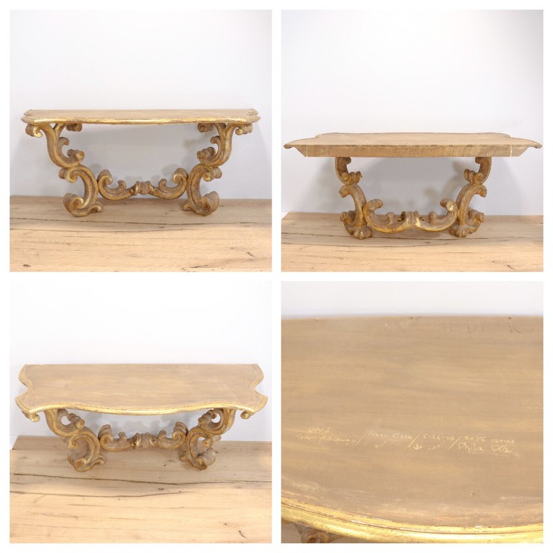 Gessoed & Gilt Rococo / Louis XV Style Demilune Console Table with Limestone gallery