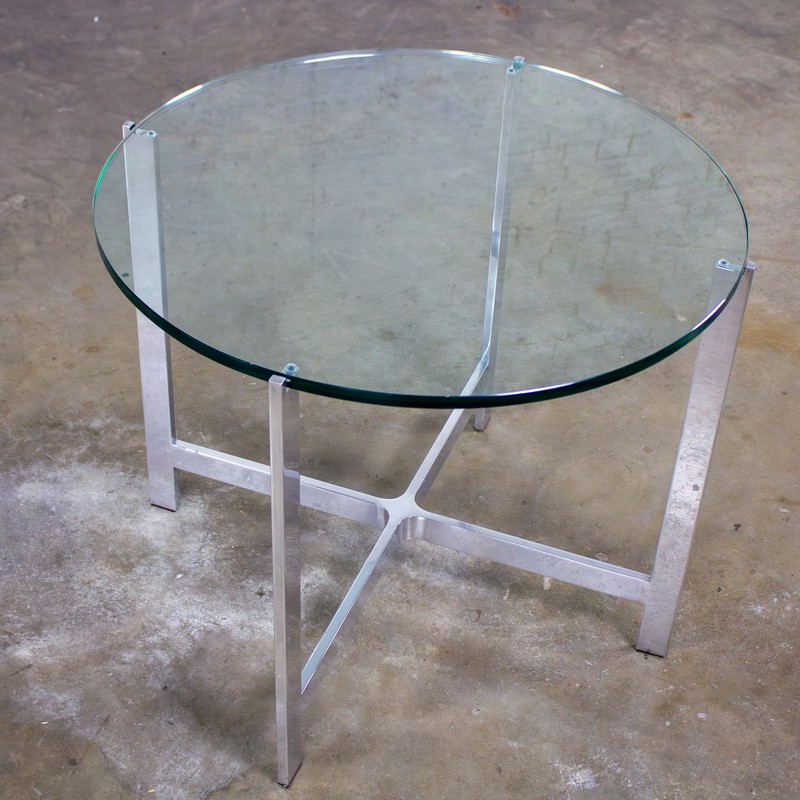MCM to Modern End or Side Table Polished Solid Aluminum Base & Round Glass Top gallery