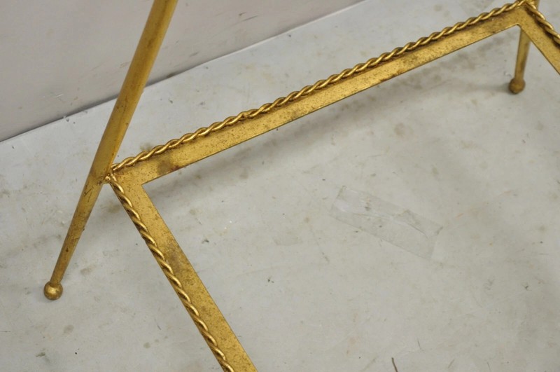 Italian Hollywood Regency Iron Rope Tassel Gold 3 Tier Etagere Stand Side Table gallery