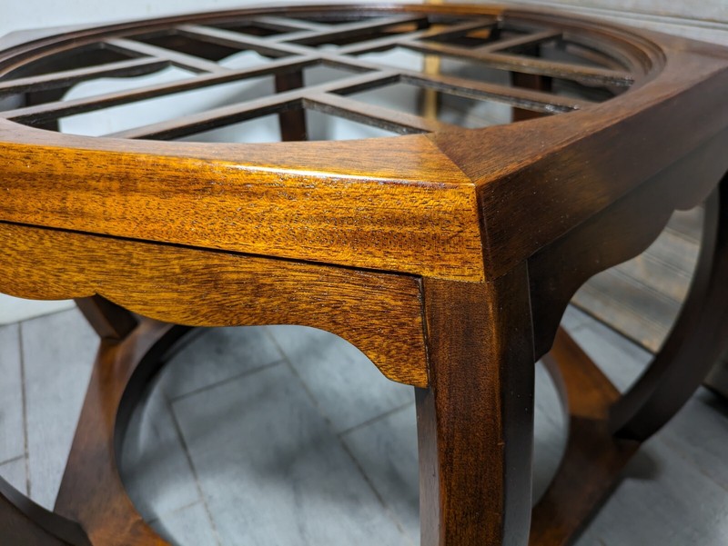 Vintage Hekman Asian Ming Chippendale Style Hexagonal End Table Wood Fretwork gallery