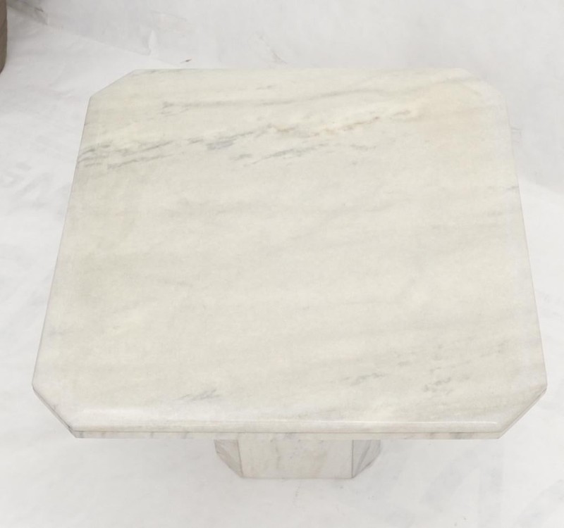 Grey & White Marble Square Mid-Century Modern Single Pedestal Side End Table gallery