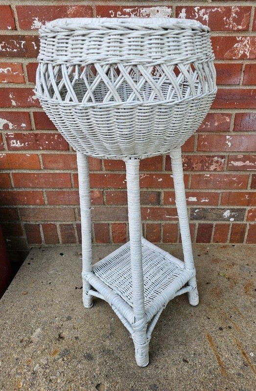 Vintage White Wicker Plant Stand Fern Stand 2 Tier 28.5" gallery