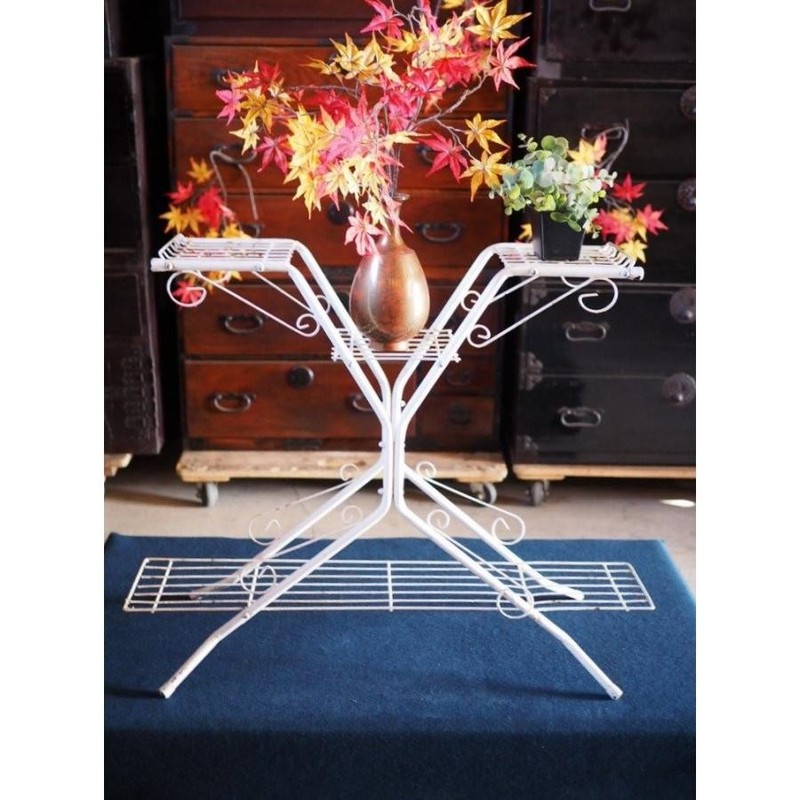 Used White Shabby Iron Garden Rack Korokuten Japan H15351