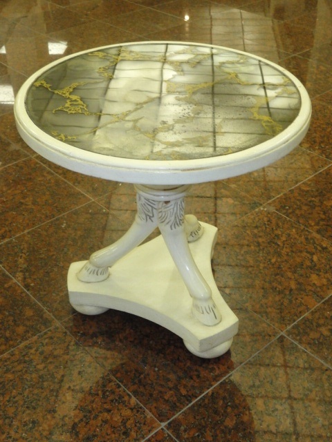 Mid Century Eglomise Mirror Panel Hollywood Regency Side Table w/ Ram Hoof Legs gallery