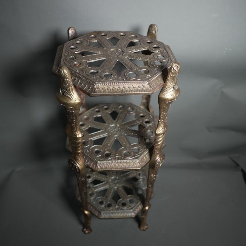 Antique Heavy Ornate French Style Brass Pedestal Accent Table Stand 3 Tier gallery
