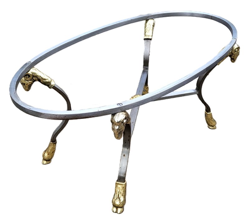 Vintage ITALIAN 20th C Mid-Century MODERN Steel & Brass RAM Head COFFEE TABLE gallery