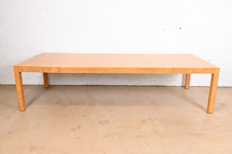John Widdicomb Mid-Century Modern Burl Wood Parsons Extension Dining Table gallery