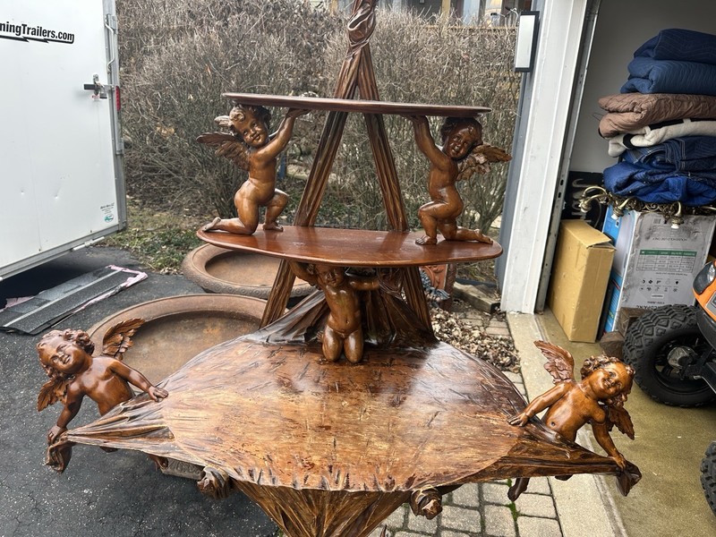 Antique Fantasy Walnut Cherub Putti Table Etagere Horner gallery