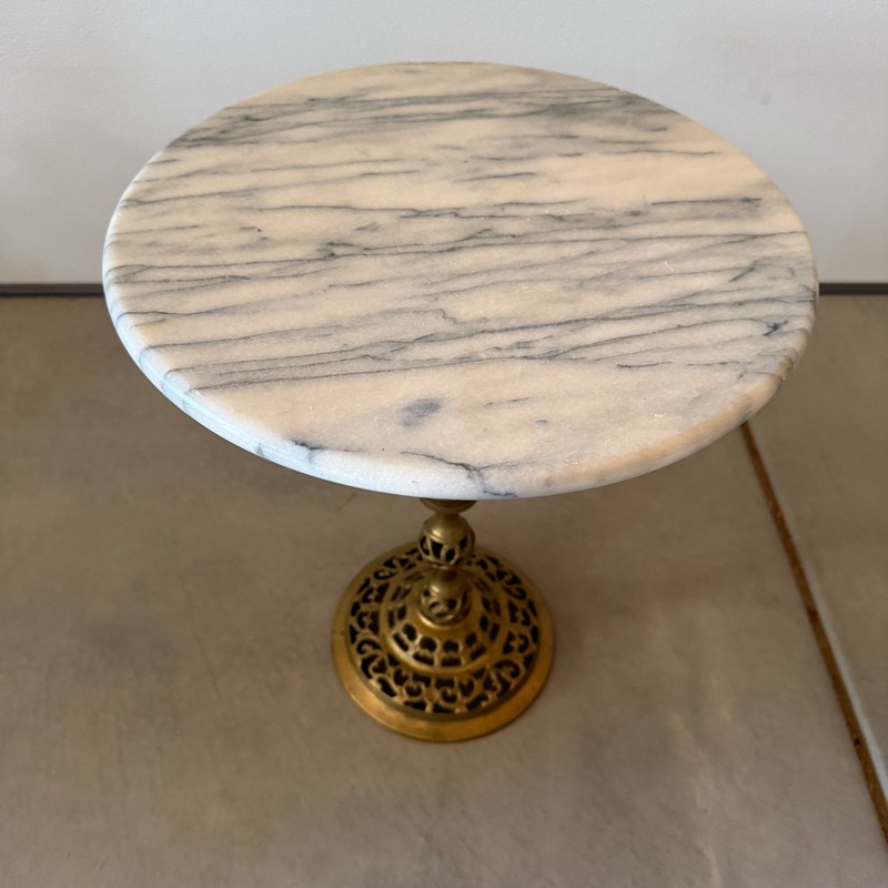 Antique Brass & Marble Pedestal Side Table Plant Stand Hollywood Regency Vintage gallery
