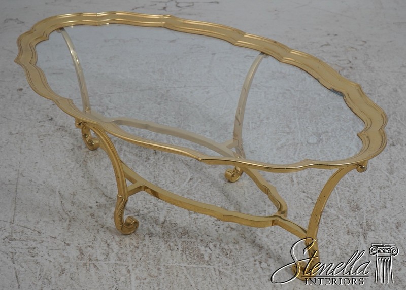 L69917: LABARGE Brass & Glass Hollywood Regency Coffee Table gallery