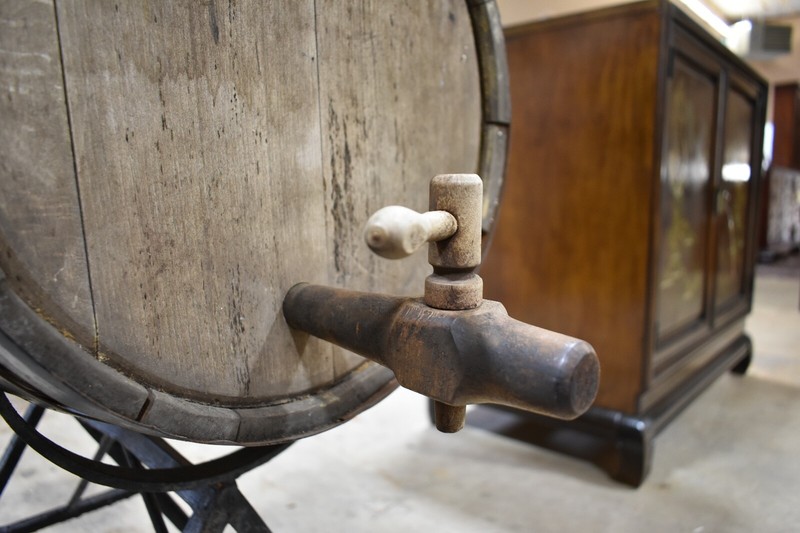 Antique Custom One of a Kind Barrel Pub Table with Stone Top gallery