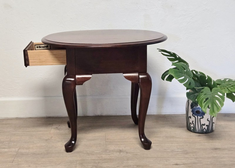 Broyhill Cherry Oval End Table-Queen Anne Single Drawer Oval Solid Wood gallery