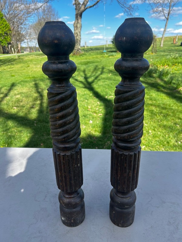 Pair Victorian Oak Ornate Table Legs Dark Aged Patina gallery