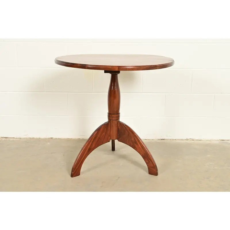 Early American Bench Made Sculpted Solid Walnut Pedestal Tea Table or Side Table gallery