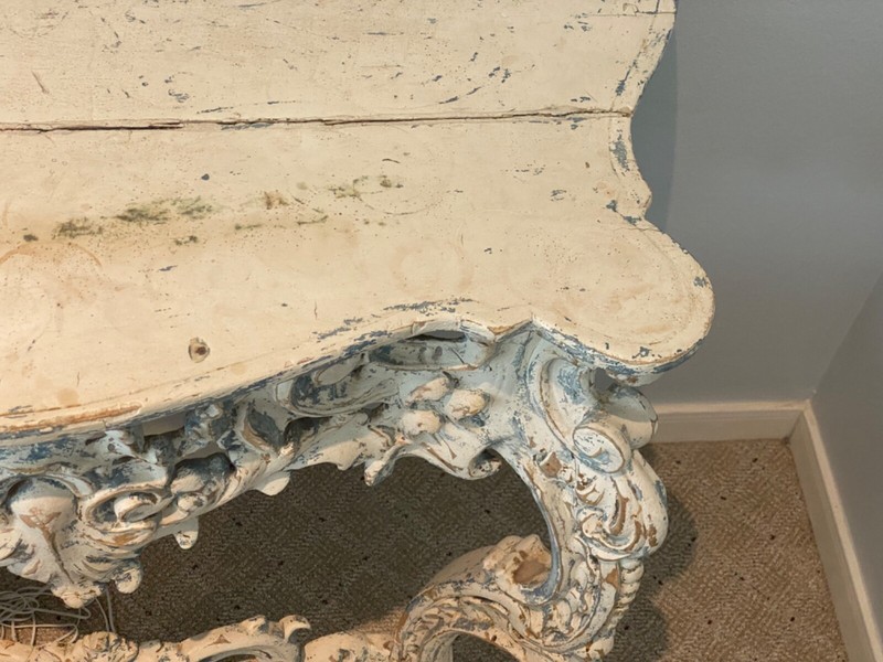antique side table white/cream with blue  gallery