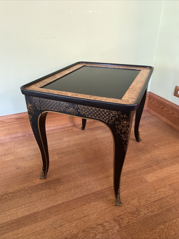 1982 Drexel Heritage ET Cetera Chinoiserie End Table Black & Burl with Ormolu gallery