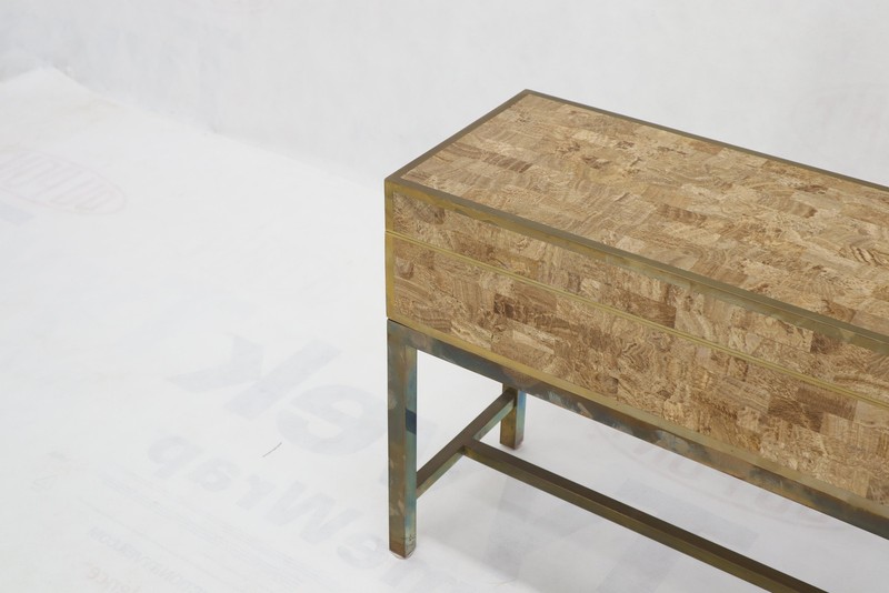 Tessellated Stone Brass Frame Base Treasure Chest Trunk Box Console End Table gallery