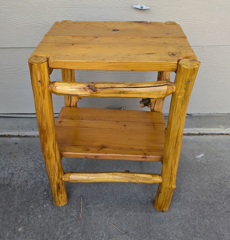 Vintage Natural Rustic Amish Log Wood 2-Tier Cabin Lodge Table gallery
