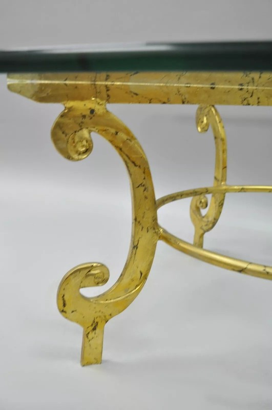 Vintage Italian Hollywood Regency Scrolling Gold Metal and Glass Coffee Table gallery