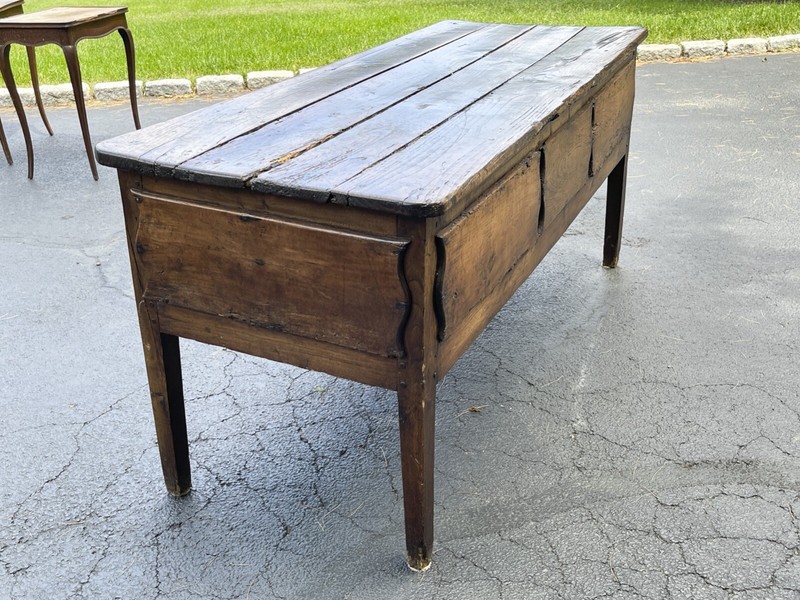 Antique French Three Drawer Planked-Top Server Console Table gallery