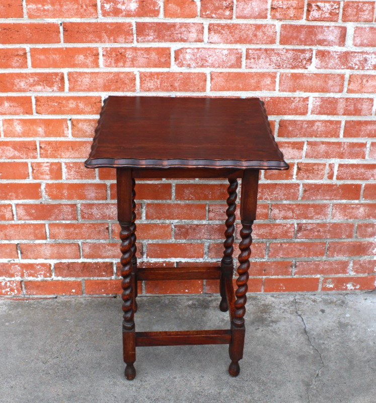 English Antique Oak Barley Twist Jacobean Crusted Edge Side Table