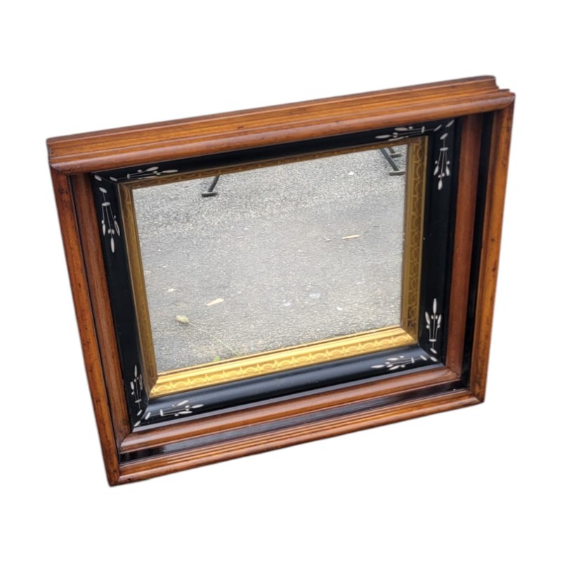 19th C American Victorian Walnut Mirror Gold Gilt Black Ebonized Frame Antique gallery