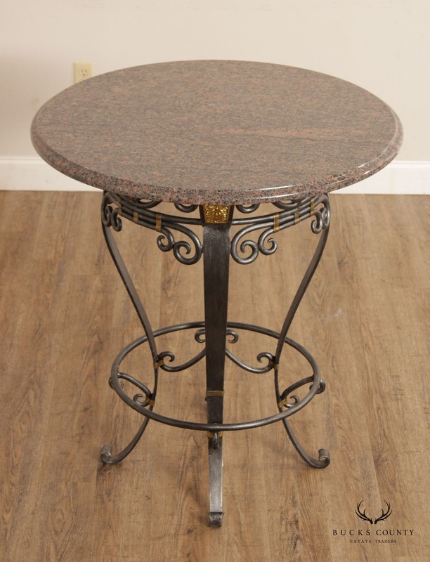 Labarge Neoclassical Style Wrought Iron Stone Top Round Pub Table gallery