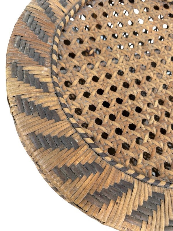 Vintage Emmanuelle Rattan Side Table Wicker Stool Peacock Ottoman Rare 1970s gallery